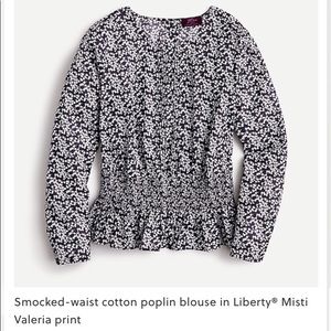 J. Crew Smocked-waist cotton poplin blouse